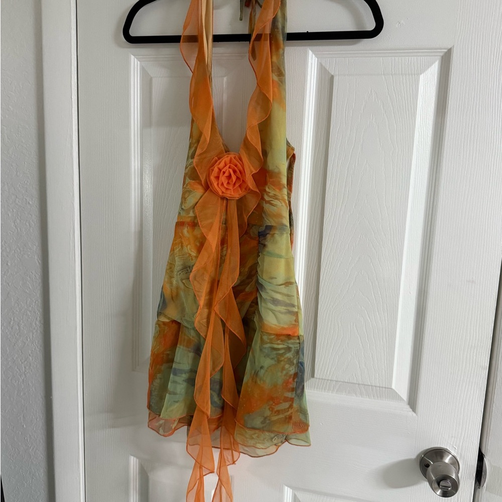 Halter Orange Mini Dress